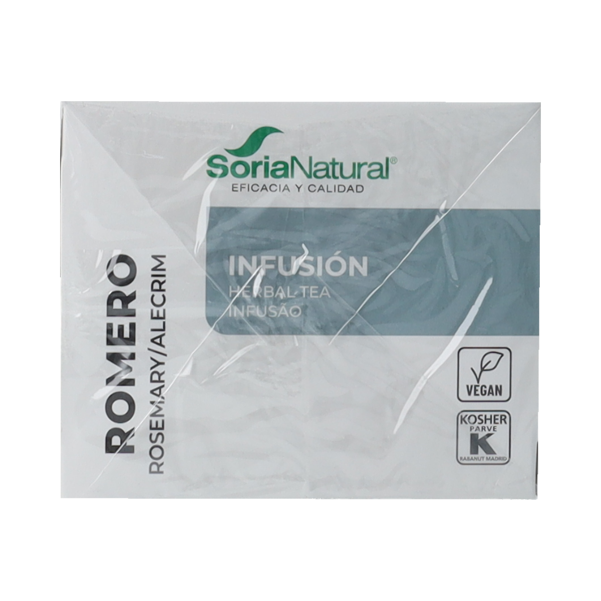 Soria Natural Rozemarijn infusie tea bags, aromatic herbal blend in a box of 20. Natural rosemary tea for wellness.