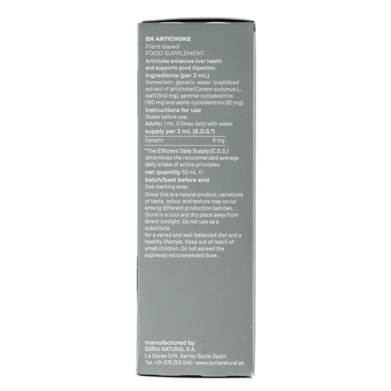 Soria Natural Cynara scolymus XXI herbal extract in 50ml bottle, part of Soria Natural's herbal preparations collection.