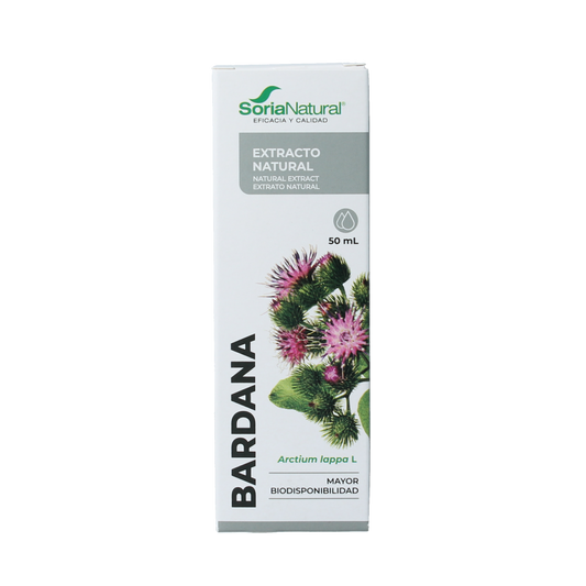 Soria Natural Arctium lappa extract 50ml bottle, herbal supplement in a dark glass container for traditional herbal remedies.