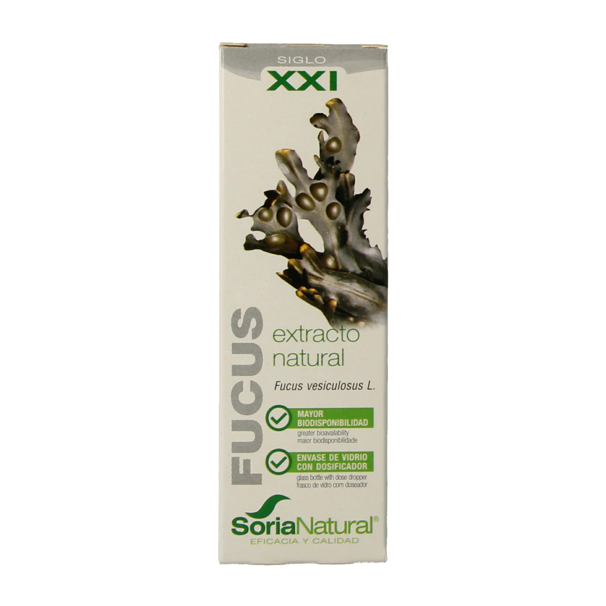 Soria Natural Fucus vesiculosus herbal extract in a 50ml bottle, part of the Kruidenpreparaten product line, with botanical label.