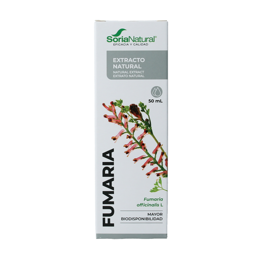 Soria Natural Fumaria officinalis herbal extract bottle, 50ml, in a natural herbal supplement packaging.