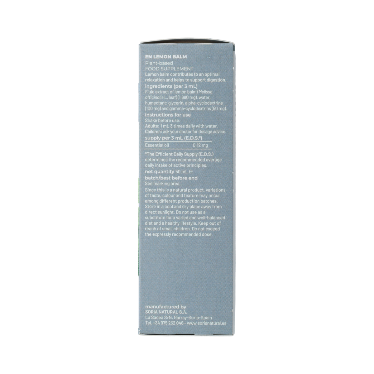 Soria Natural Melissa officinalis XXI herbal preparation in a 50ml bottle, showing the product label and packaging.