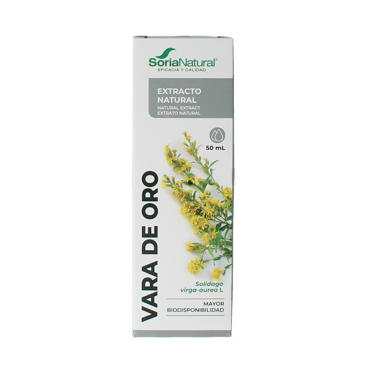 Soria Natural Solidago virgaurea extract in a 50ml bottle, herbal supplement, part of Soria Natural's herbal preparations.
