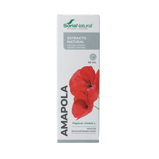 Soria Natural Papaver rhoeas herbal extract bottle, 50ml, from herbal preparations line, with label and cap visible.