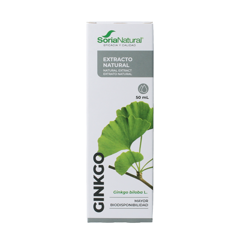 Soria Natural Ginkgo biloba extract 50ml herbal supplement bottle with label and dropper cap for natural health support