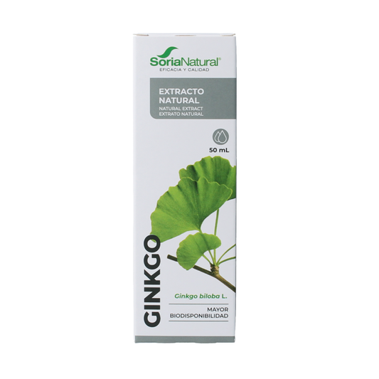 Soria Natural Ginkgo biloba extract 50ml herbal supplement bottle with label and dropper cap for natural health support