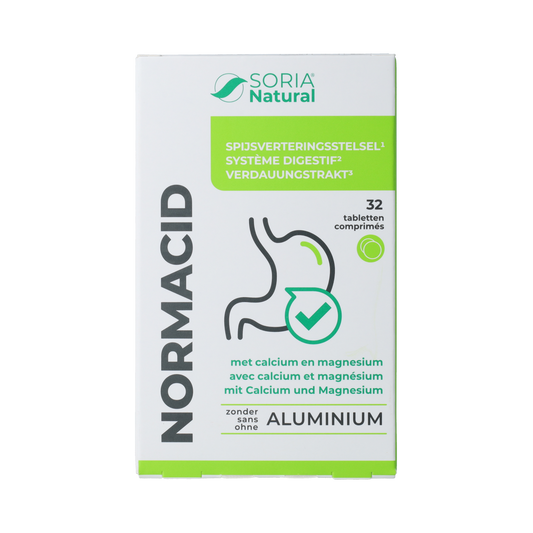 Soria Natural Normacid mineral multivitamin tablets bottle with label showing 32 tablets, dietary supplement for mineral support