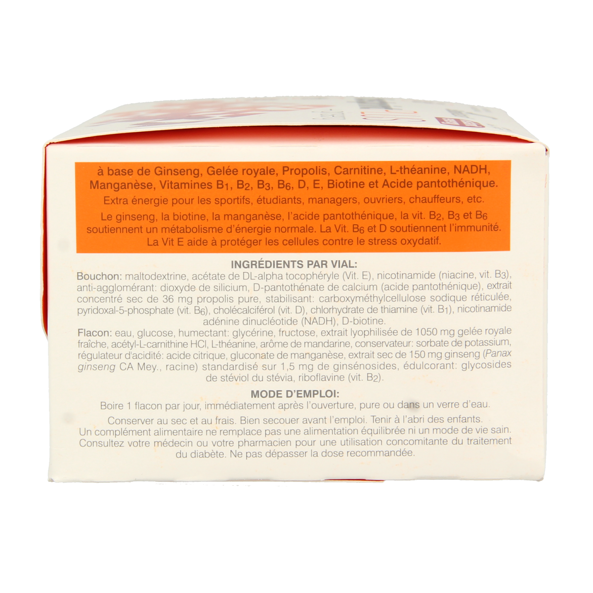 Soria Natural Fost Print Plus Energy multivitamin ampoules, 15ml liquid supplement in a clear glass vial with label.