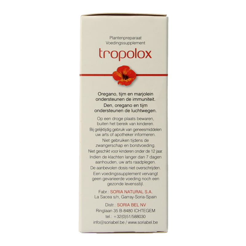 Soria Natural Tropolox herbal supplement bottles with 40 tablets, natural herbal preparation for wellness.