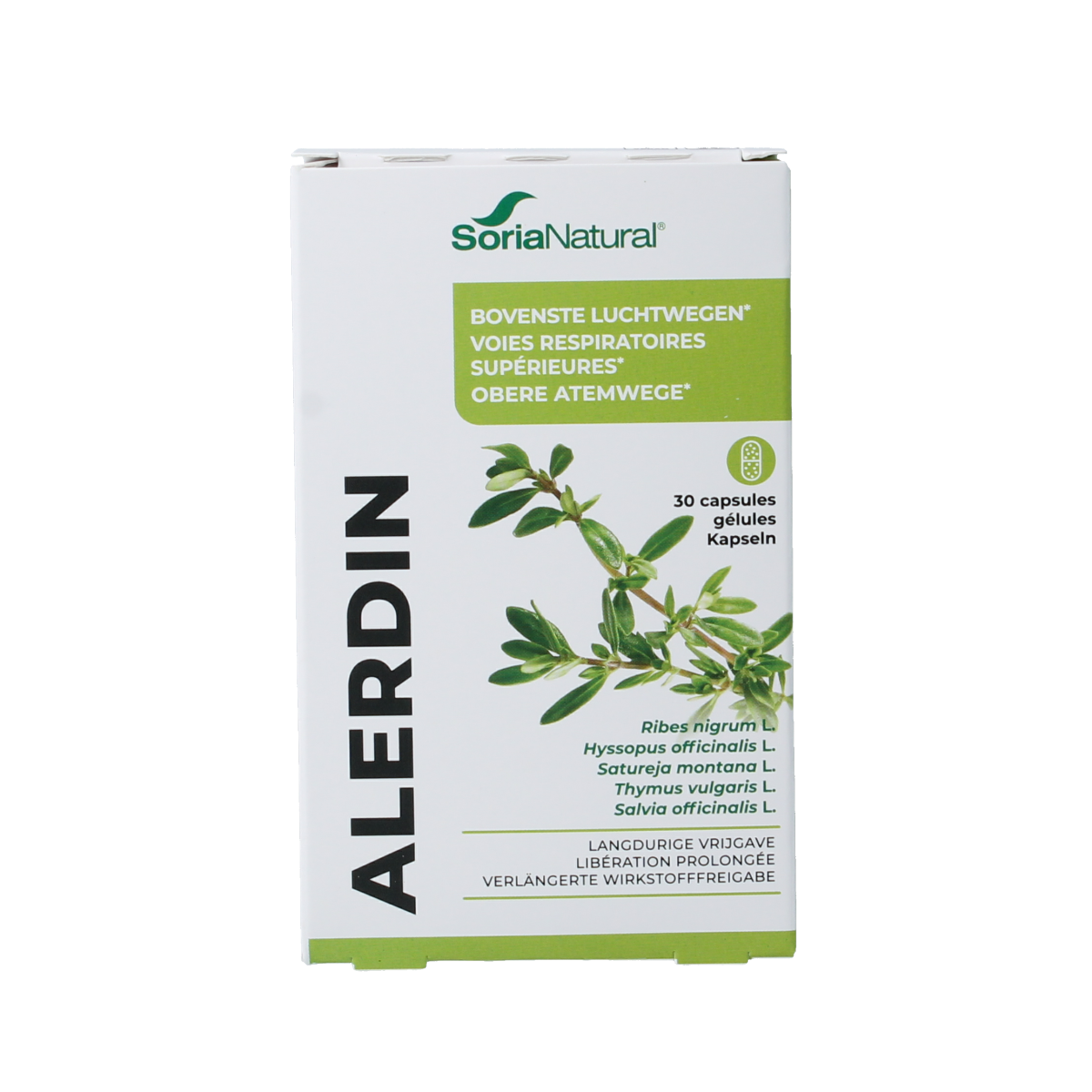 Soria Natural Alerdin XXI 14-C herbal capsules in a bottle, part of the Soria Natural kruidenpreparaten collection.