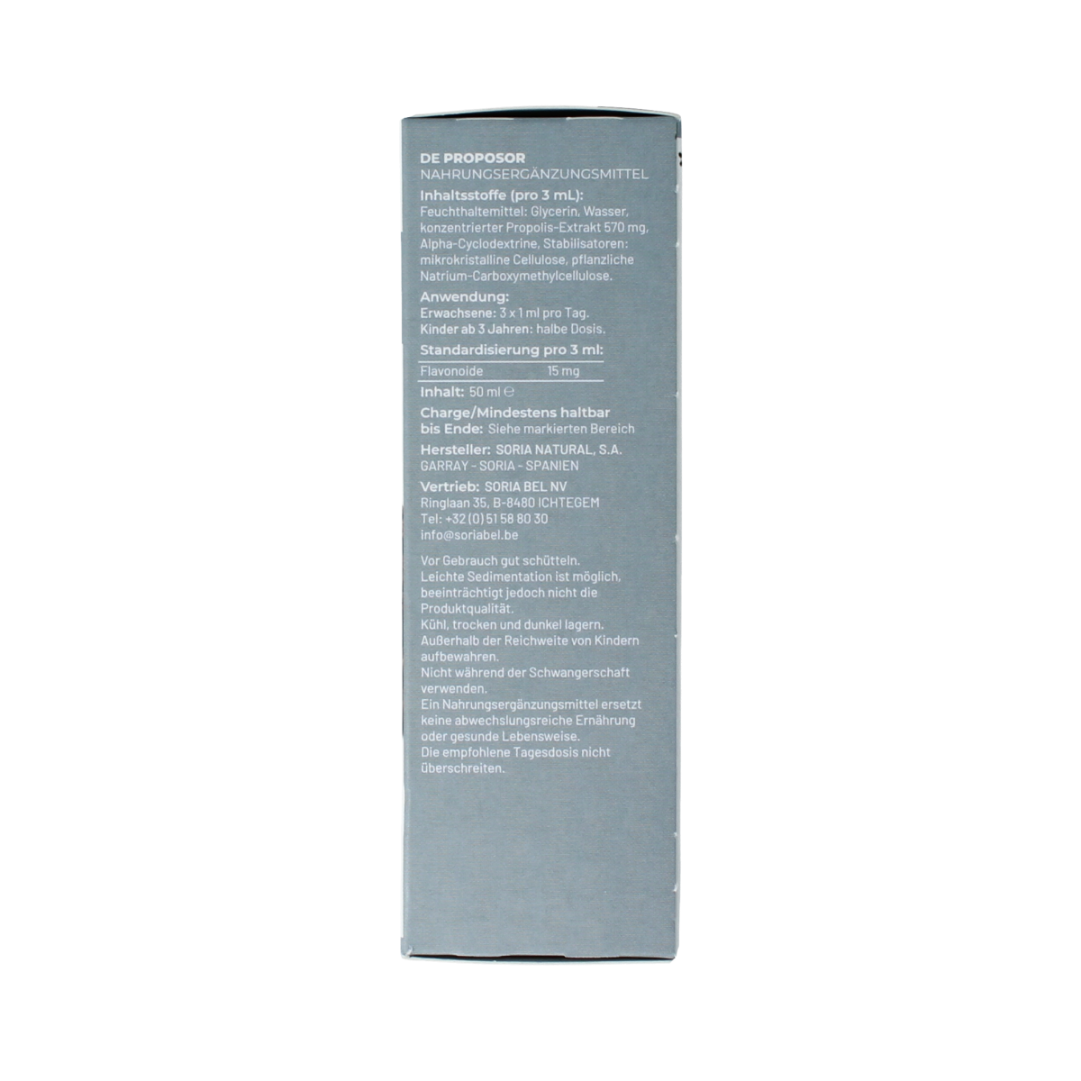 Soria Natural Proposor propolis extract bottle, 50ml, herbal supplement for immune support and natural health.