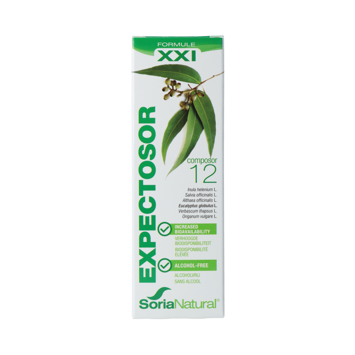 Soria Natural Composor 12 expectorant herbal remedy in a 50ml bottle, featuring natural herbal ingredients for respiratory support.