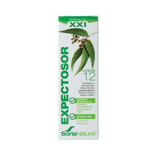 Soria Natural Composor 12 expectorant herbal remedy in a 50ml bottle, featuring natural herbal ingredients for respiratory support.