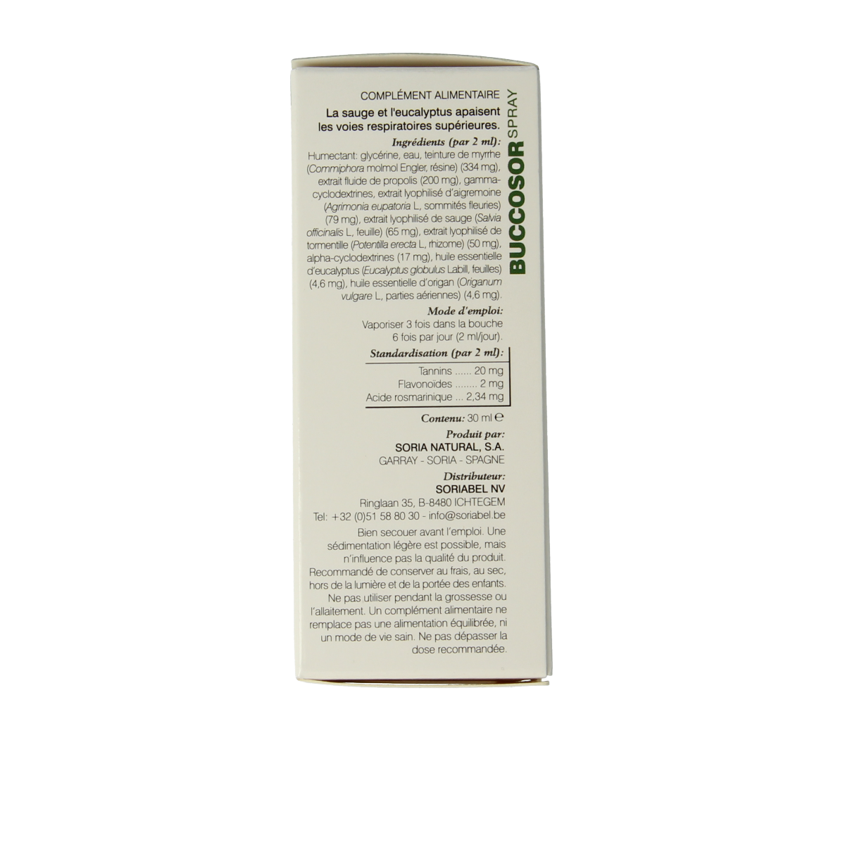 Soria Natural Composor 1 Buccosor spray in a 30ml bottle, herbal preparation for oral health, with a spray nozzle and label.