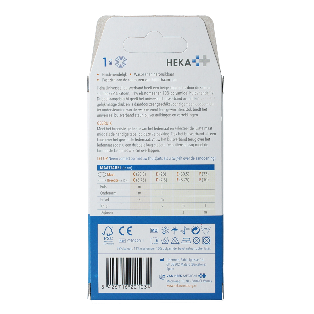 Beige Heka Grip compress buisverband en verbanddoek, 1 meter length, used for medical compression and support.