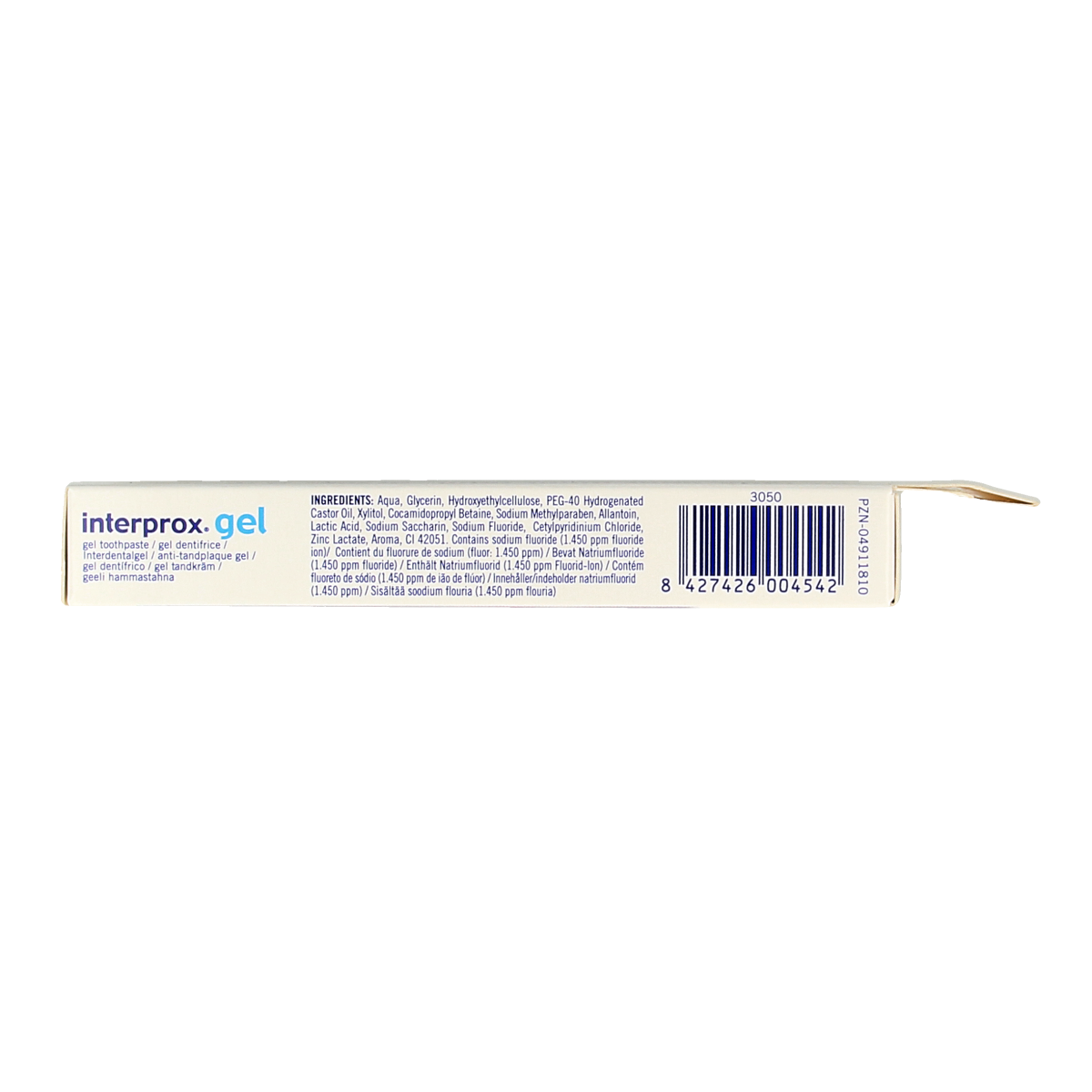 Interprox Gel 20ml for dental hygiene and brushing control, featuring a white tube with blue and green accents.