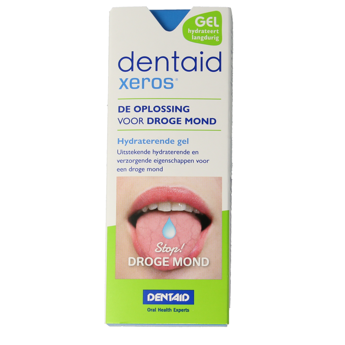 Dentaid Xeros gel in 50ml tube, dental hygiene and brushing control product, with packaging showing the tube and label.