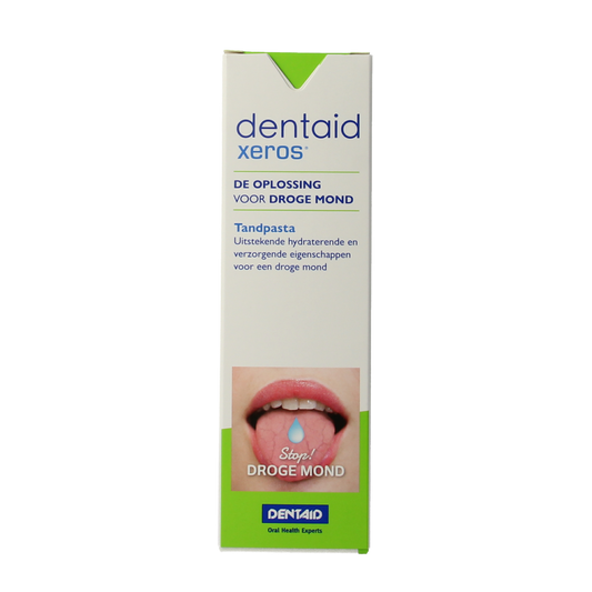 Dentaid Xeros toothpaste 75ml tube with white packaging and Dentaid branding, displayed on a clean background.
