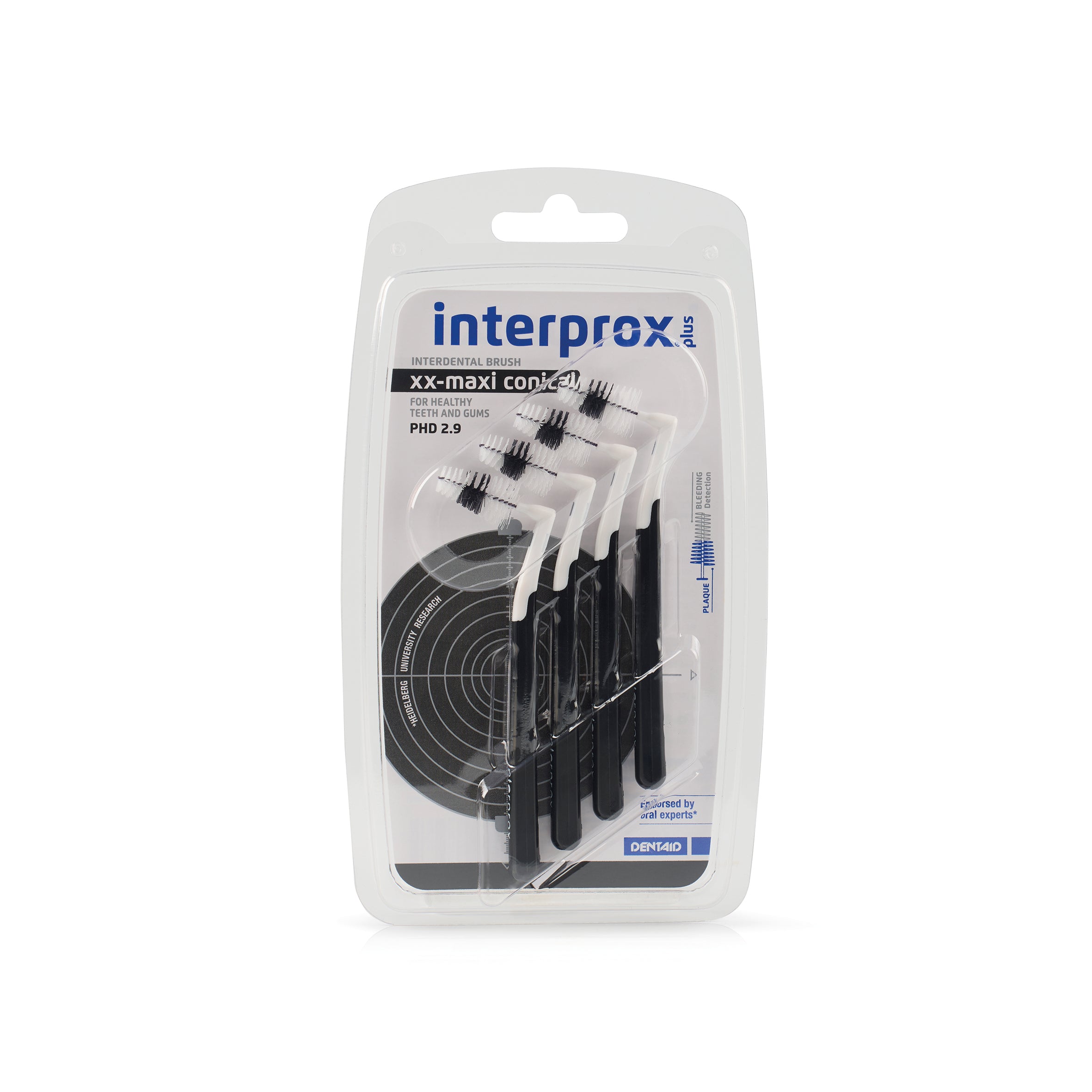 Interprox Plus ragers XX maxi zwart, set of 4, dental interdental cleaning sticks for effective plaque removal.