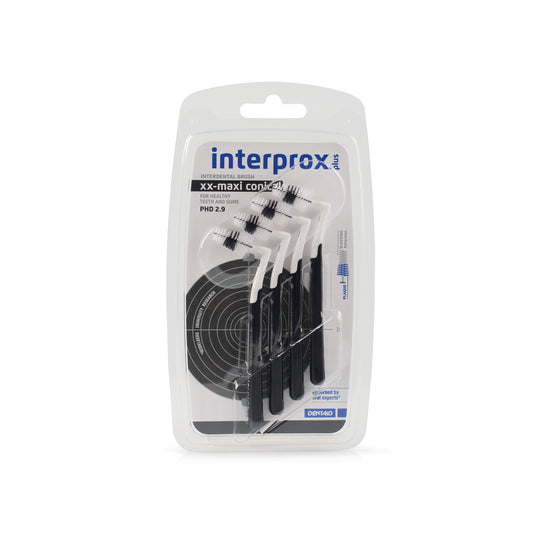 Interprox Plus ragers XX maxi zwart, set of 4, dental interdental cleaning sticks for effective plaque removal.