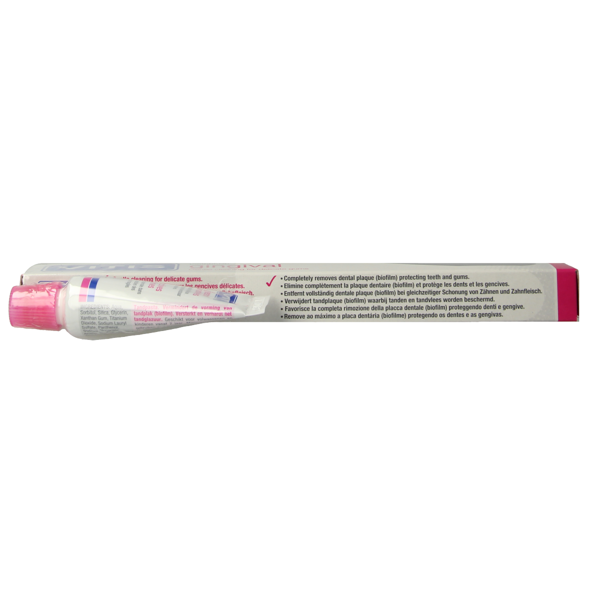 Vitis gingival health toothbrush for healthy gums, shown with a single white toothbrush in the image.