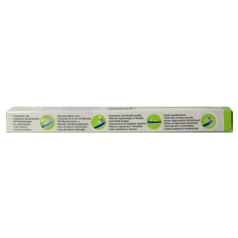 Vitis Orthodontic access brush with sample toothpaste for prostheses, shown in a set, suitable for cleaning orthodontic appliances.