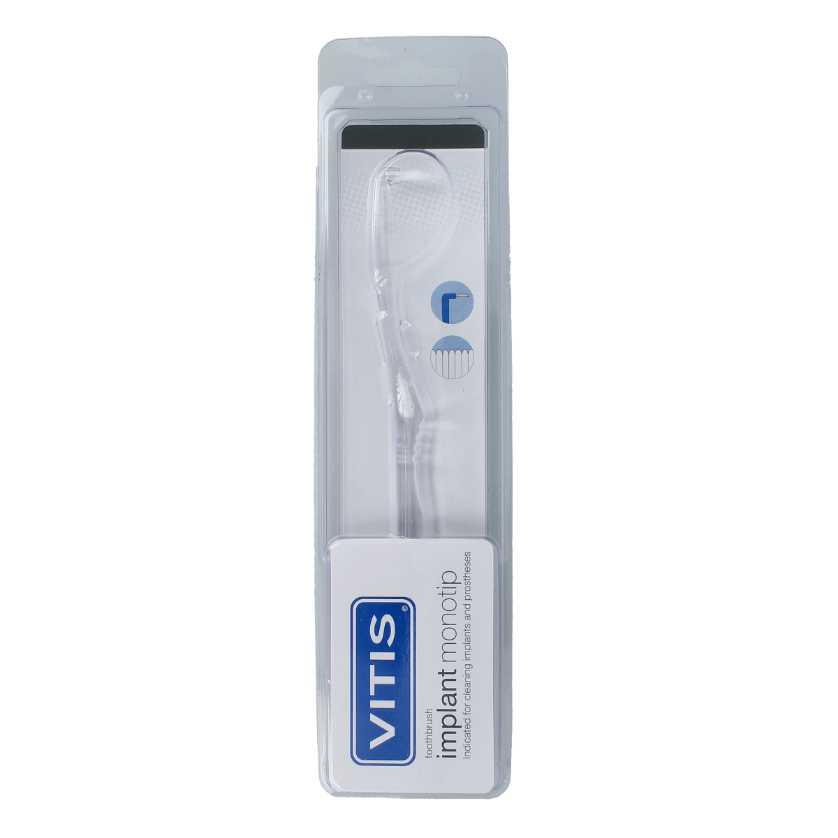 Vitis Tandenborstel implant monotip 1.00 dental prosthesis brush for implant cleaning, shown in the image.