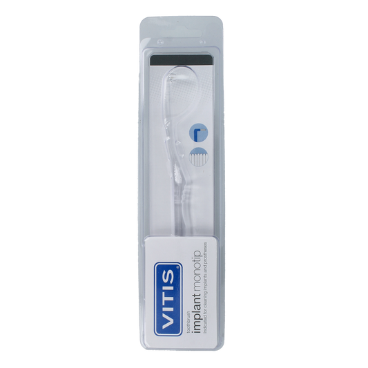 Vitis Tandenborstel implant monotip 1.00 dental prosthesis brush for implant cleaning, shown in the image.