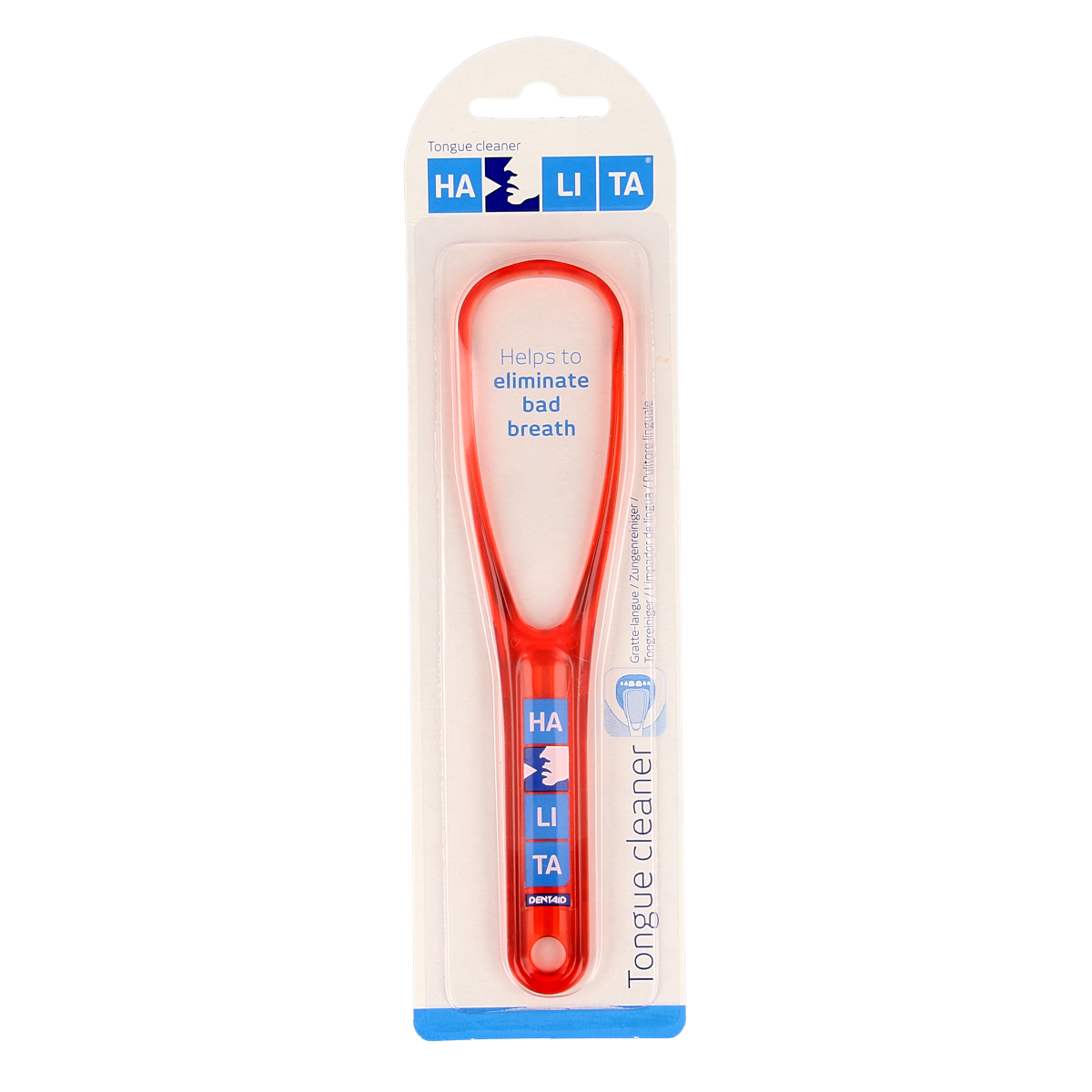 Halita Tongreiniger for oral hygiene, showing a single tongue cleaning tool with ergonomic handle and cleaning surface.