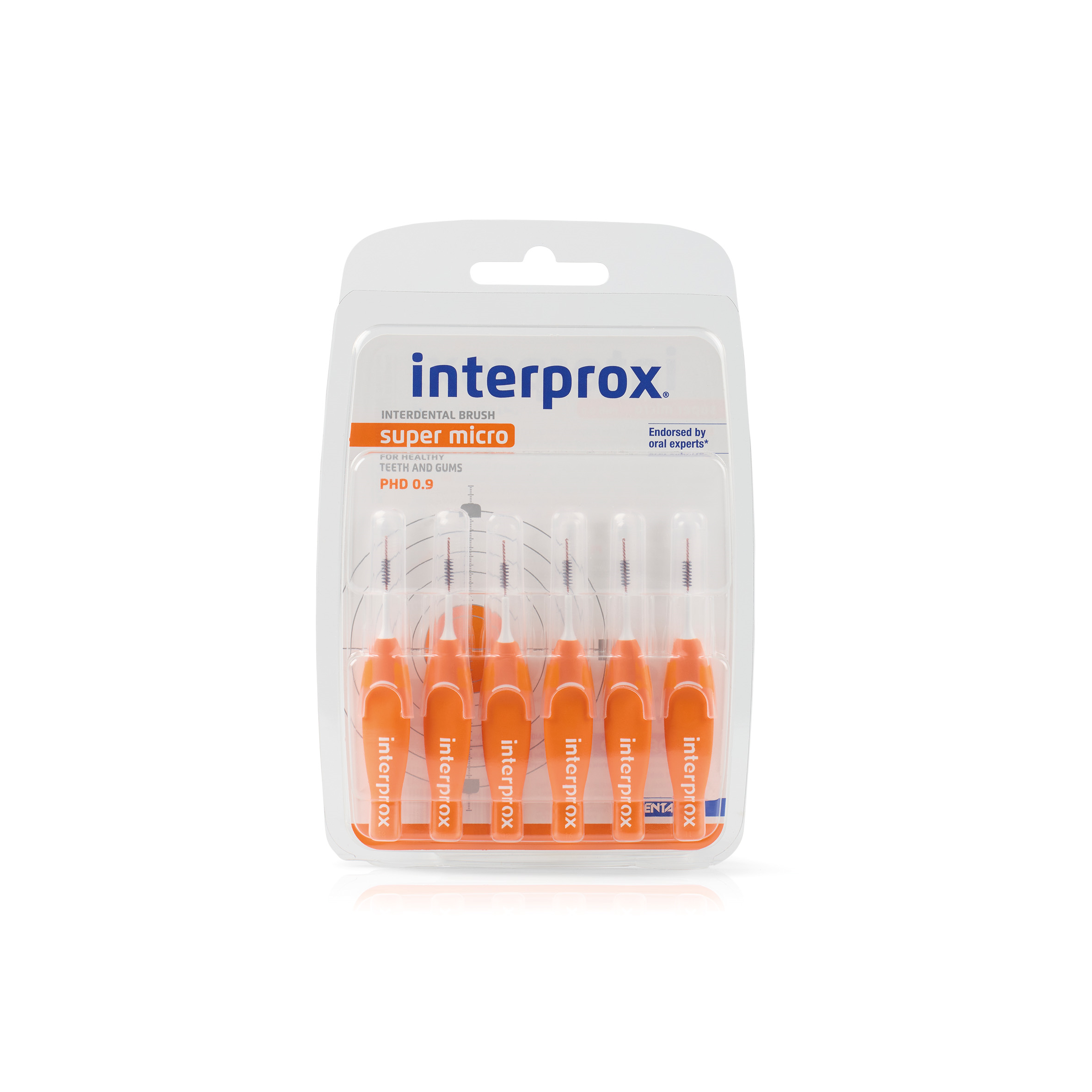 Interprox Super Micro orange dental interdental sticks, 6.00 mm, for cleaning between teeth, shown in the image.