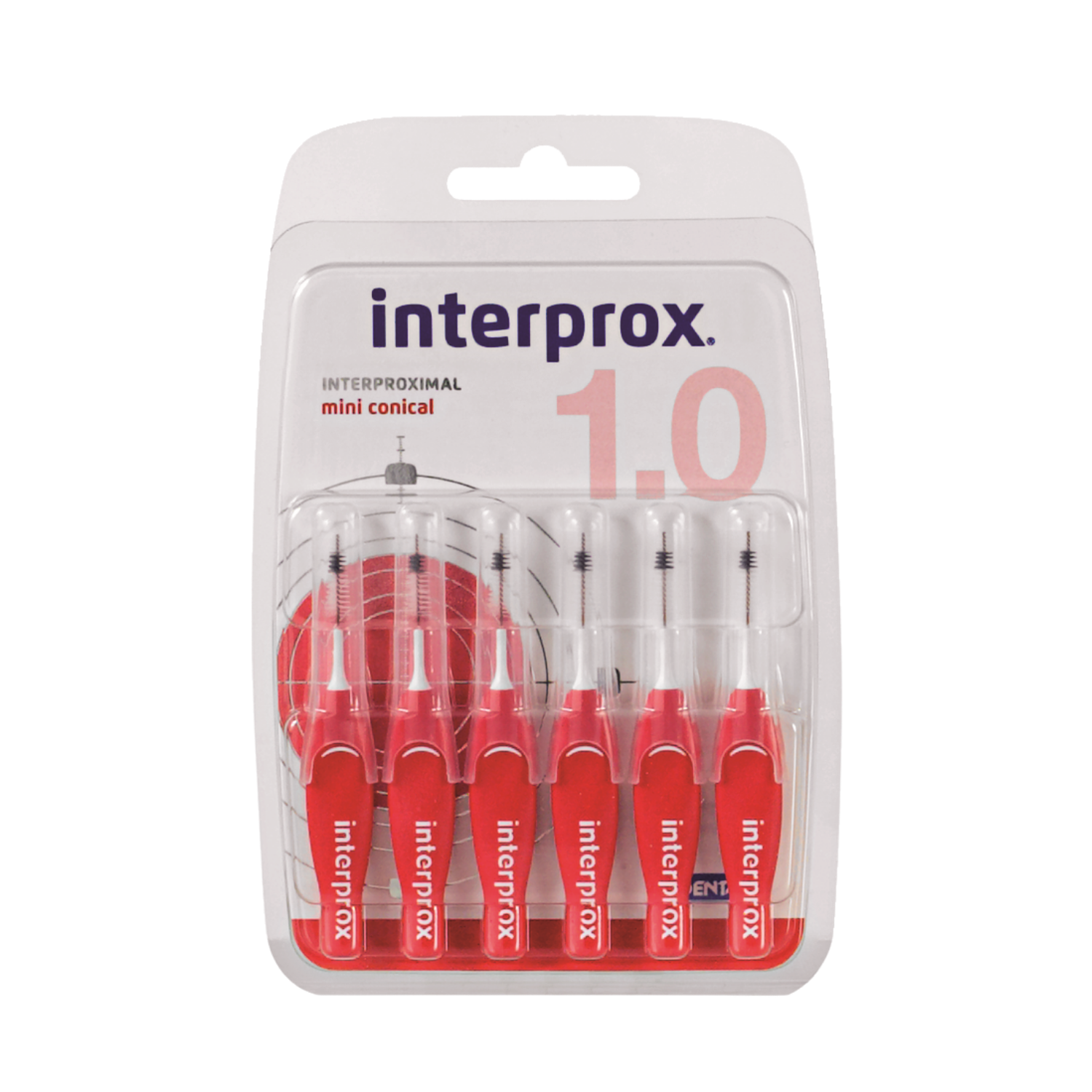 Interprox Premium mini conical dental interdental cleaner sticks in a pack of six, designed for effective plaque removal.