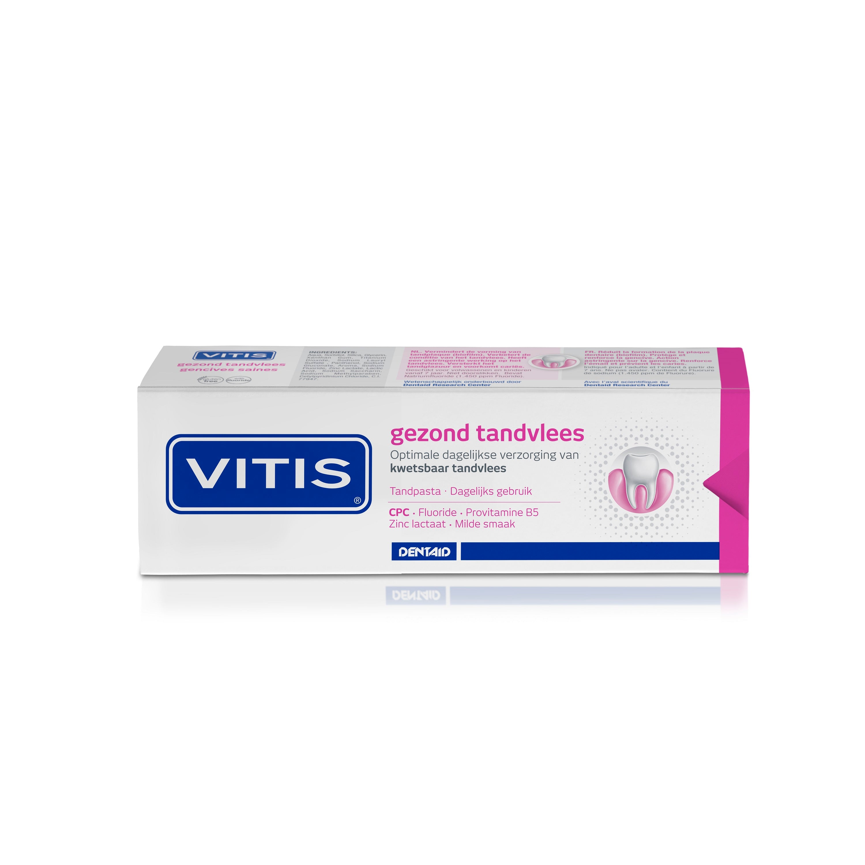 Vitis Gezond tandvlees toothpaste 75ml tube with green and white packaging, designed for healthy gums and fresh breath.