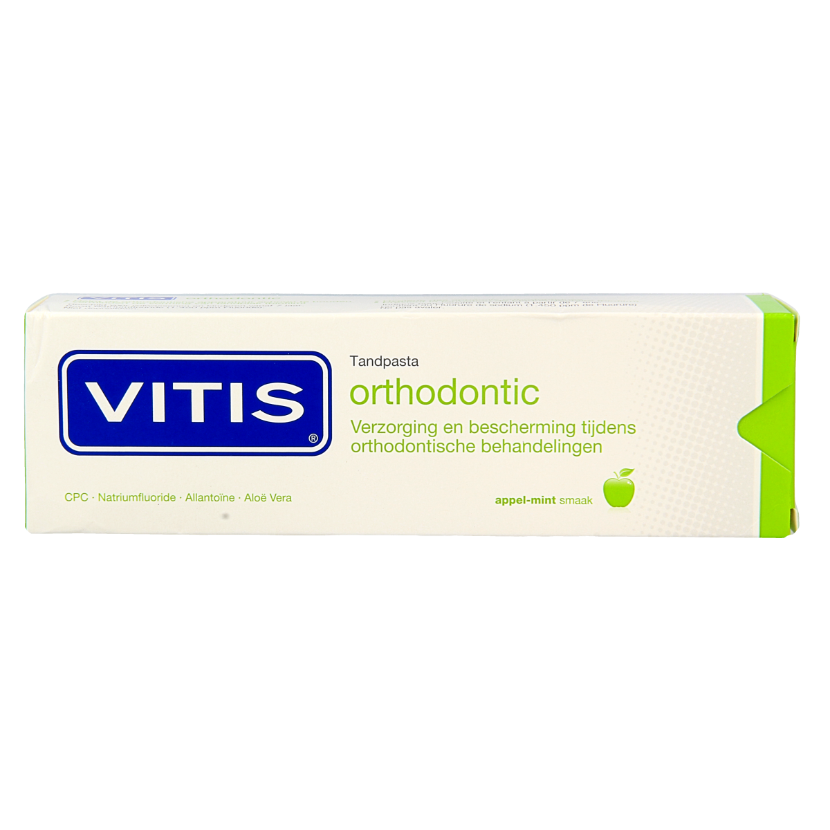 Vitis orthodontic toothpaste 75ml tube showing the packaging and branding for dental care during orthodontic treatment.