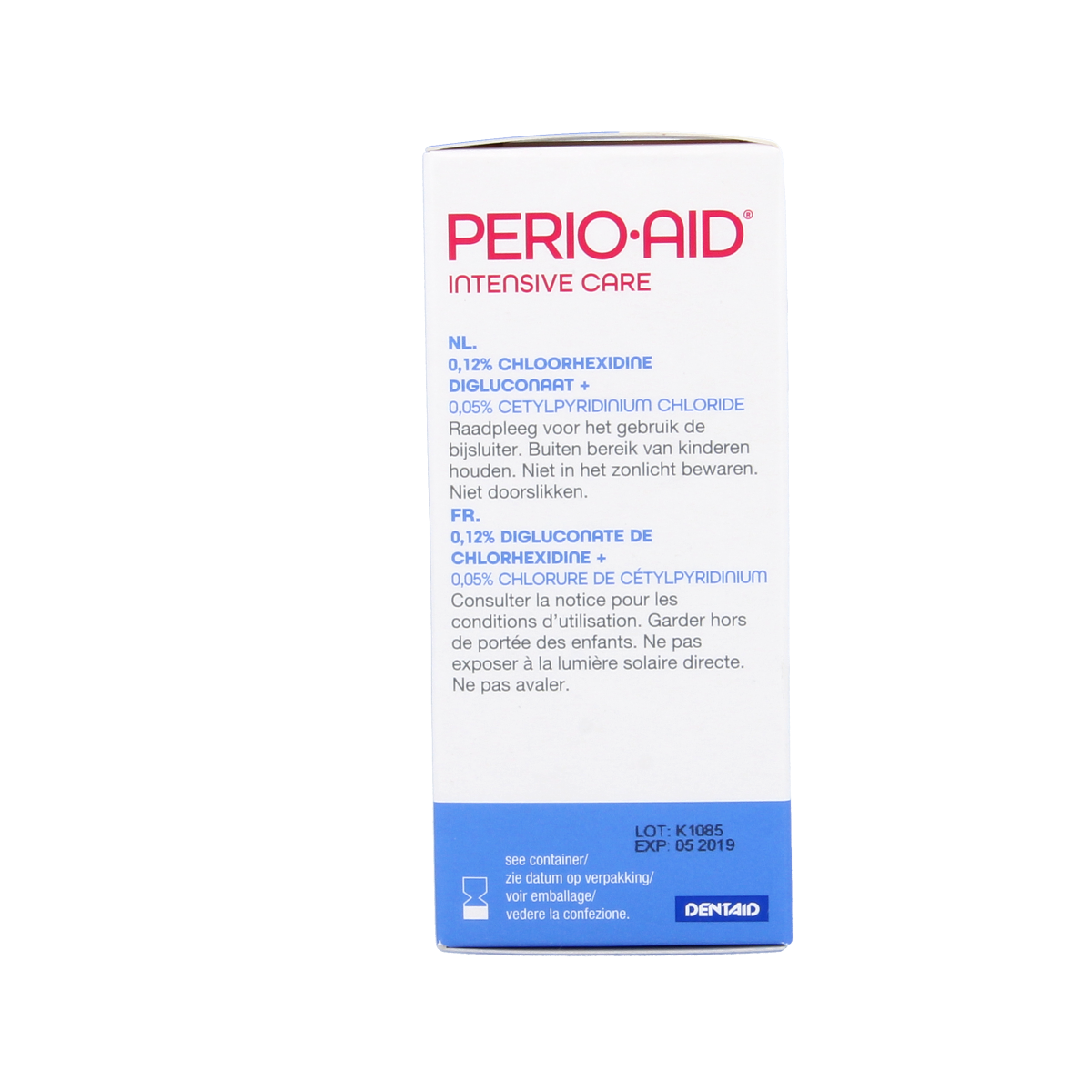 Perio Aid Intensive Care mouth spray with 0.12% chlorhexidine in a 50ml bottle, used for oral hygiene and gum health.