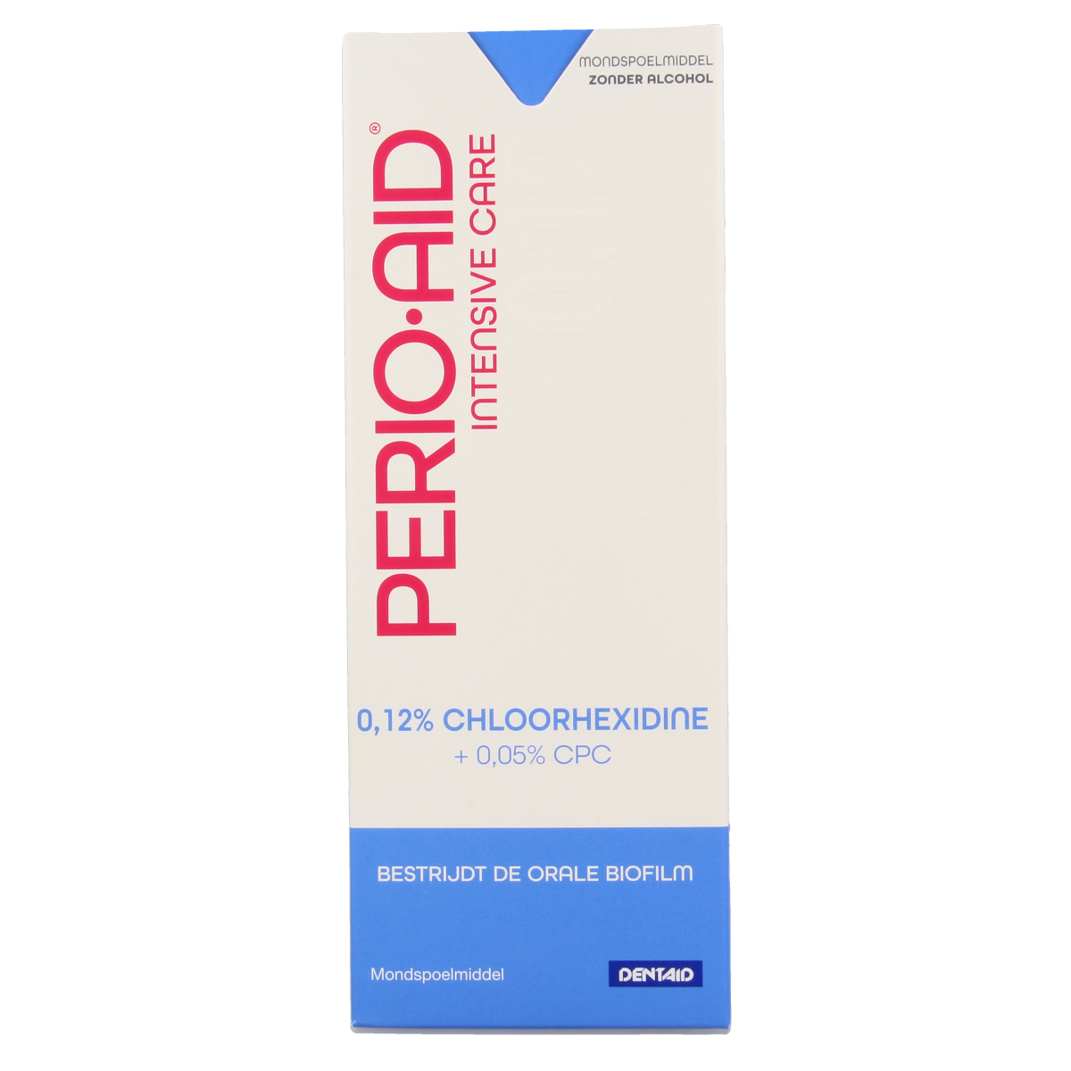 Perio Aid Intensive Care mouthwash 0.12% CHX in 500ml bottle, antibacterial oral rinse for gum and oral health.