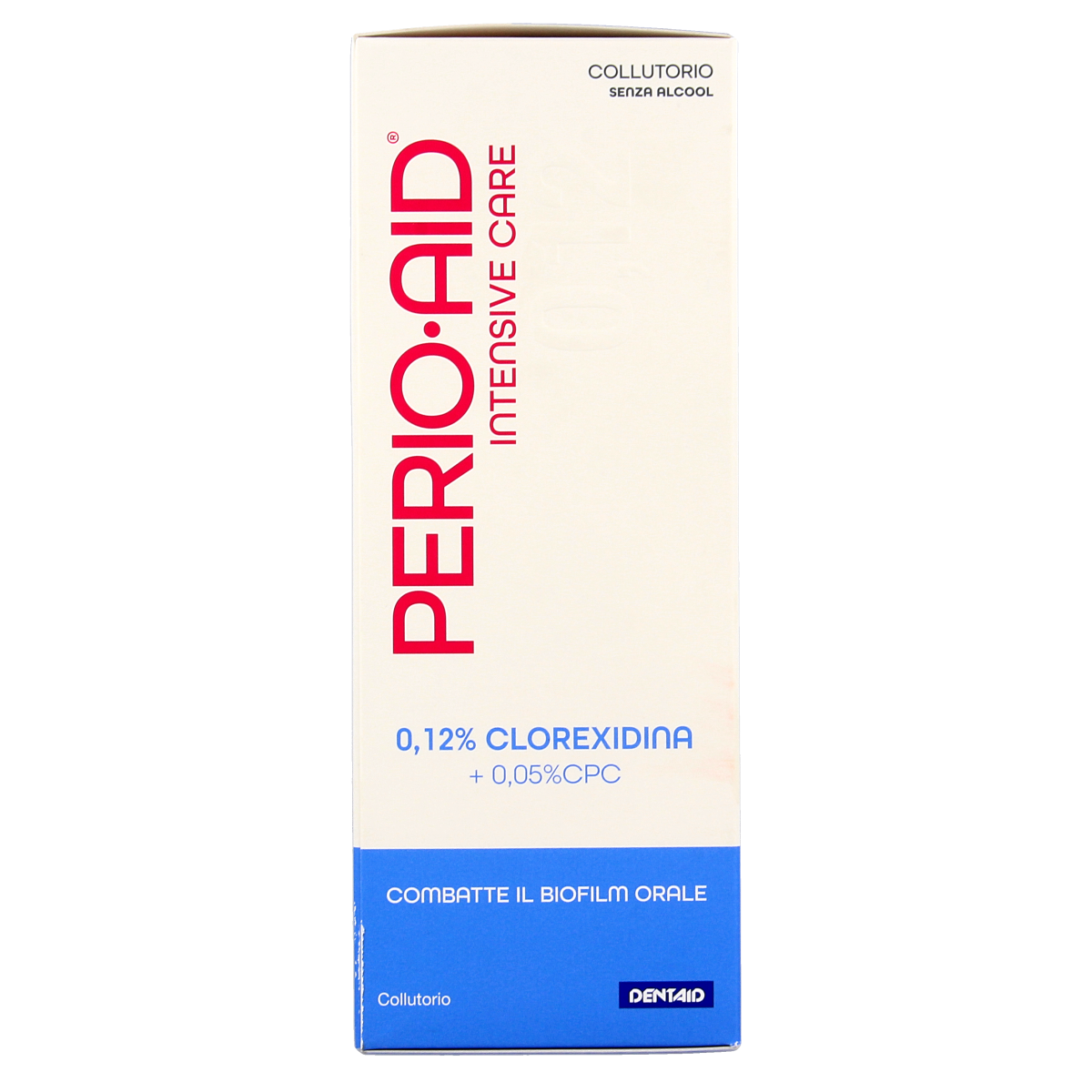 Perio Aid Intensive Care mouthwash with 0.12% chlorhexidine, 500ml bottle for oral hygiene and gum health.
