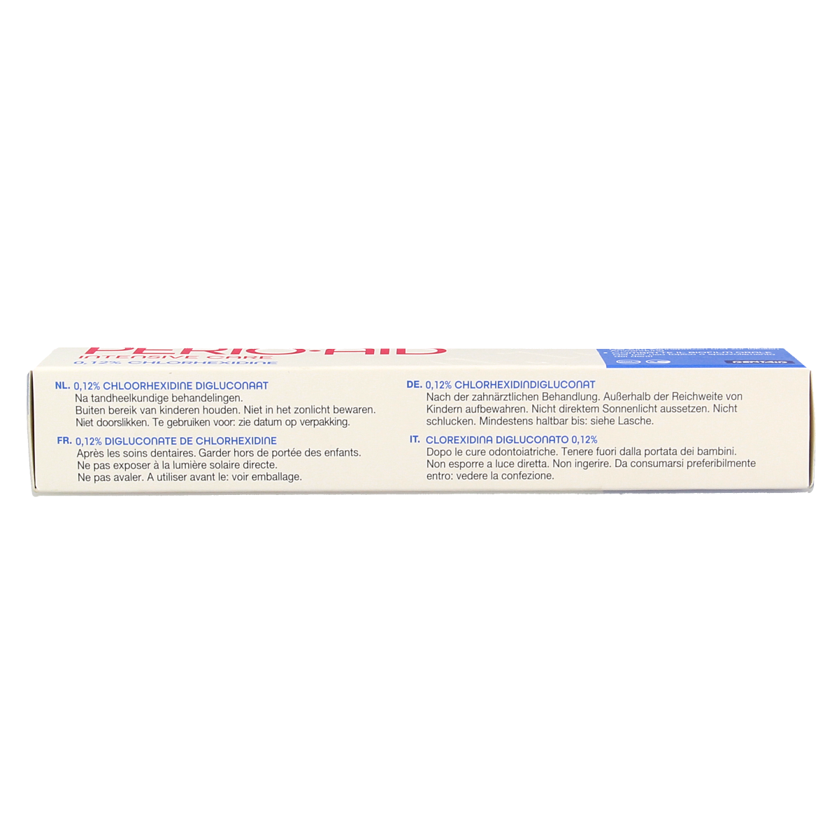 Perio Aid Intensive Care toothpaste gel with 0.12% chlorhexidine, 75ml, designed for oral hygiene and gum health.