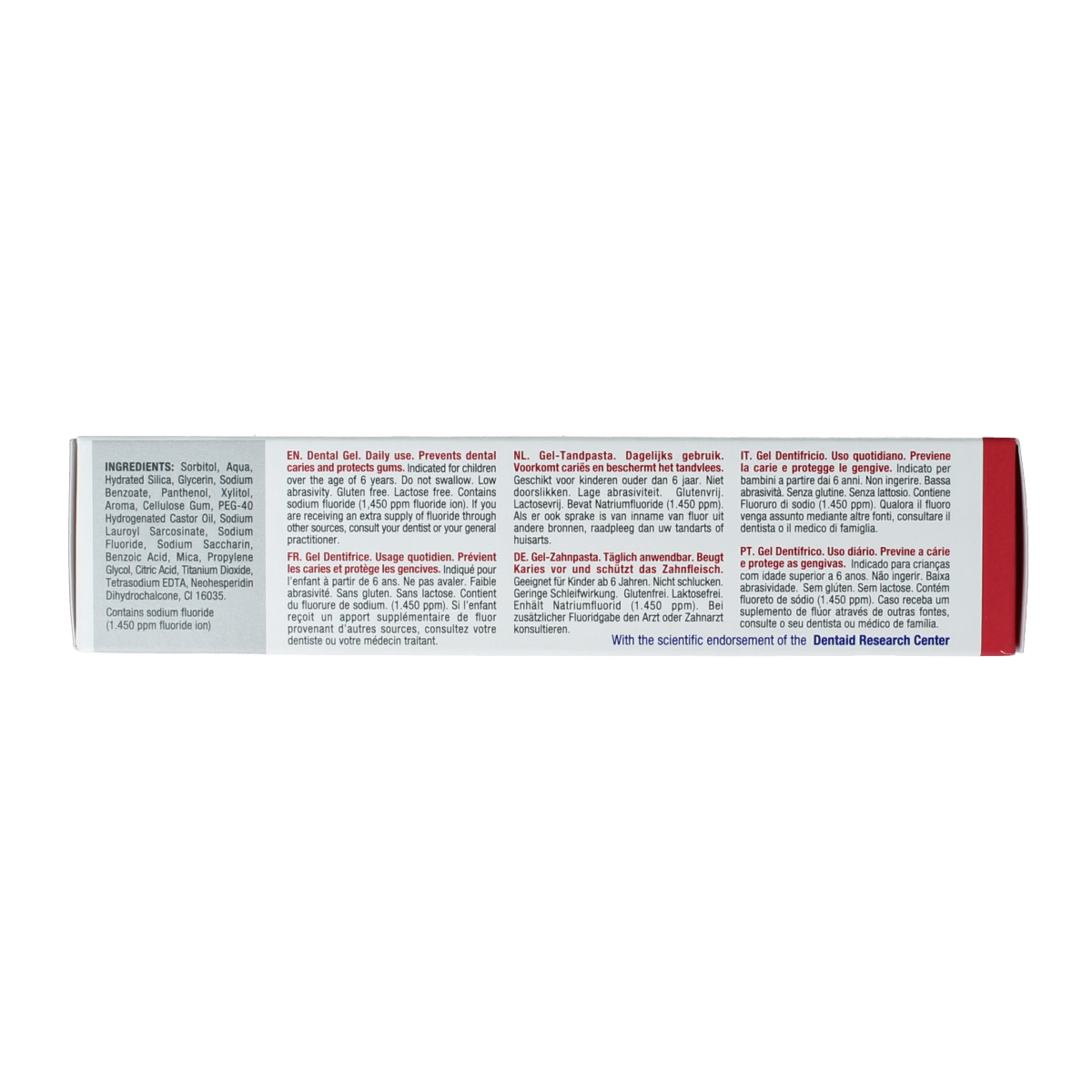 Vitis Tandgel Junior toothpaste tube, 75ml, designed for children, with colorful packaging and child-friendly branding.