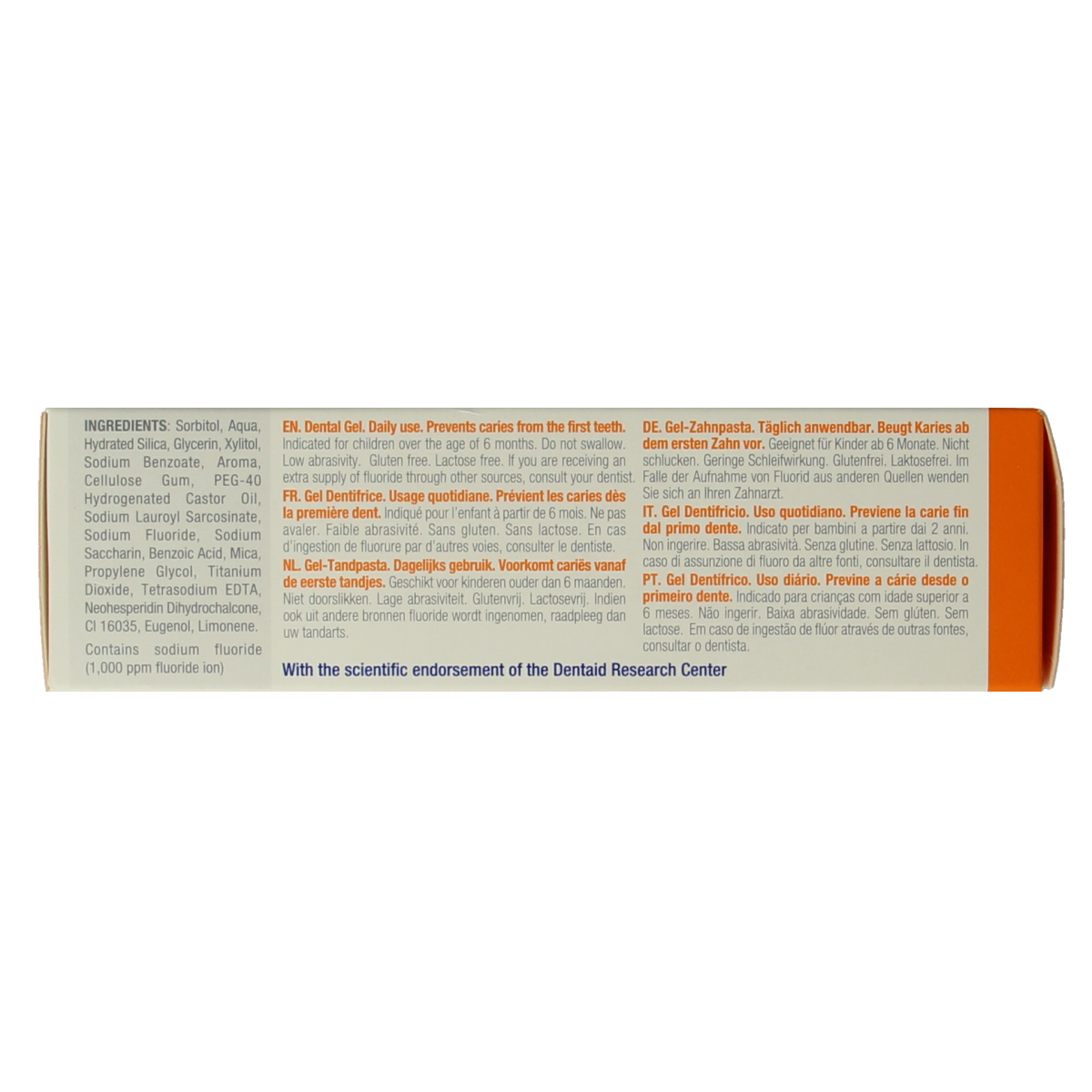Vitis Tandgel kids toothpaste in 50ml tube, featuring colorful packaging and child-friendly design.