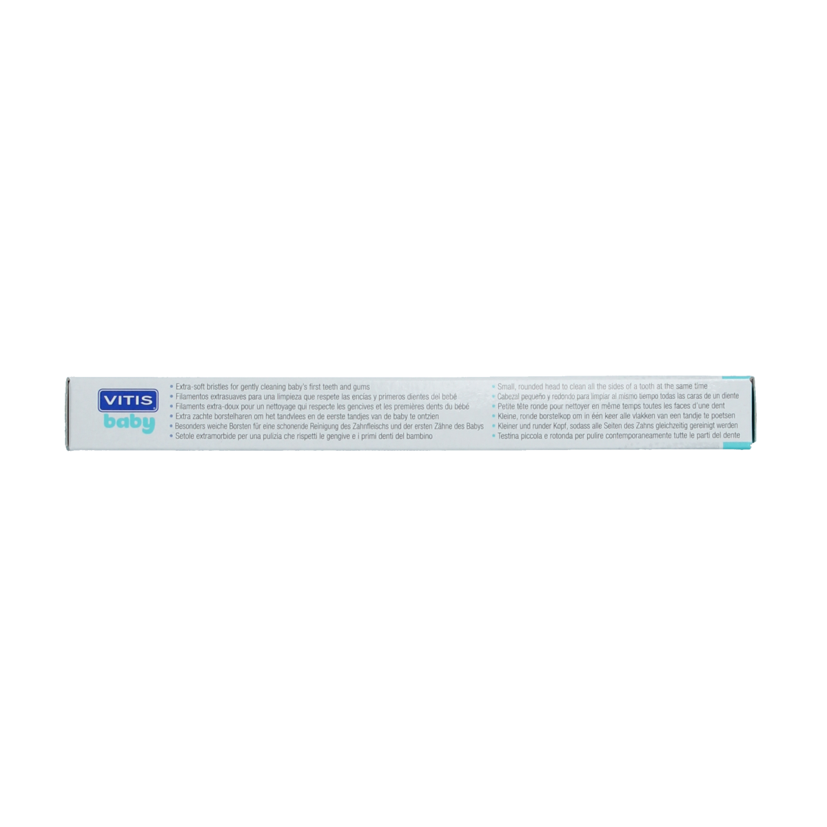 Vitis baby tandenborstel with soft bristles for gentle cleaning of a baby's teeth and gums.