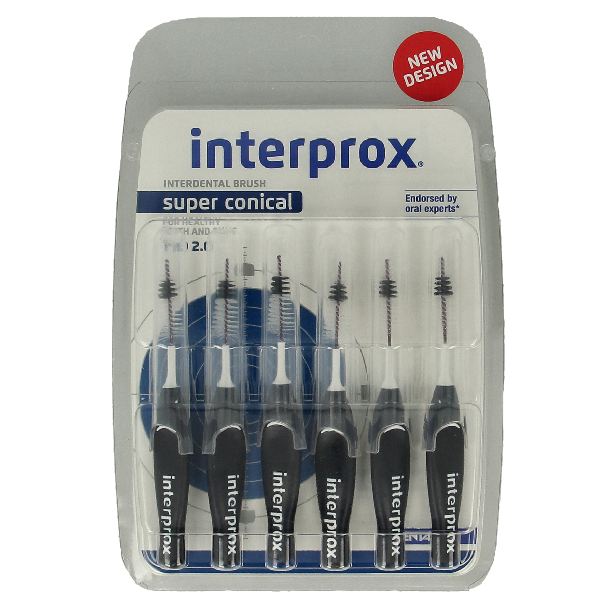 Interprox Super Ragers conical donker blauw for teeth cleaning, 6-pack of interdental sticks for detailed dental hygiene.