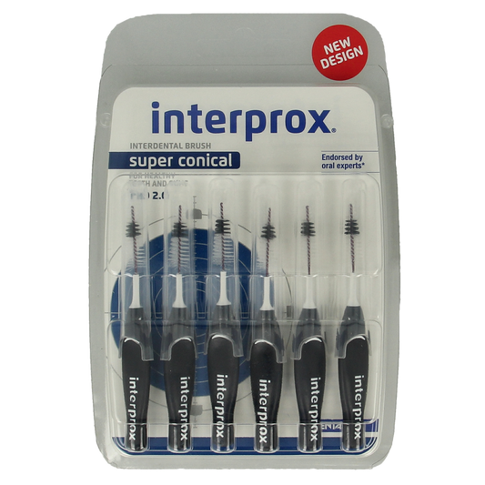 Interprox Super Ragers conical donker blauw for teeth cleaning, 6-pack of interdental sticks for detailed dental hygiene.