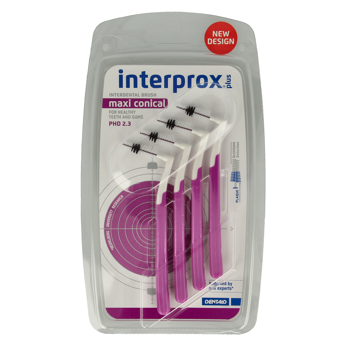 Interprox Interprox Plus maxi conical purple dental floss picks and interdental cleaner sticks, 4-pack, for oral hygiene.