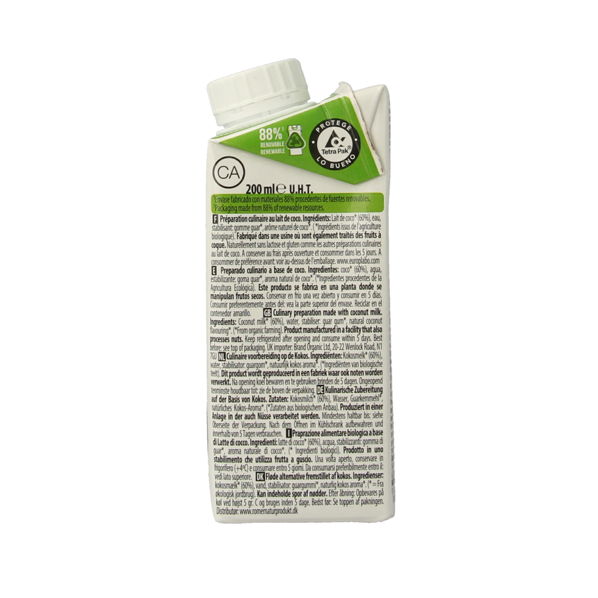 Ecomil bio coconut milk for cooking, 200ml, creamy plant-based sauce or flavoring in a bottle with a white label.