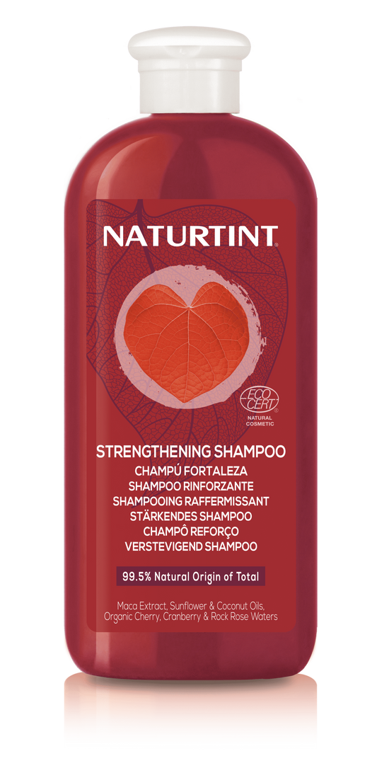 Naturtint strengthening shampoo in 330ml bottle, displaying rich hair care formula for healthy, nourished hair.