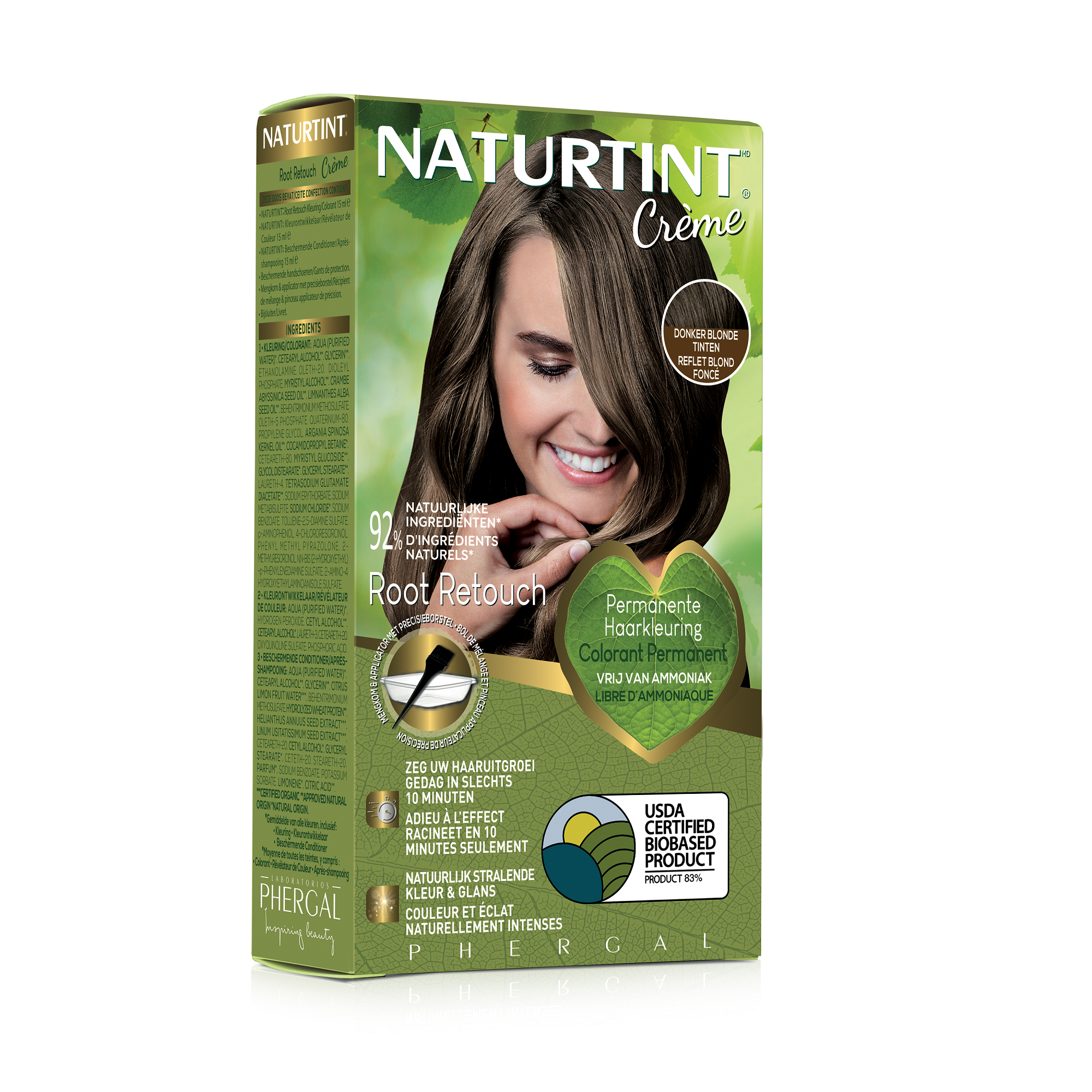 Naturtint Root Retouch donkerblond hair coloring tube, 45ml, for natural-looking hair root touch-up and color enhancement.