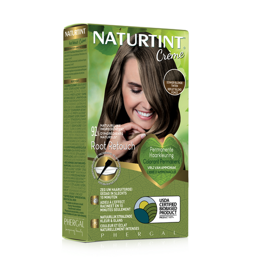 Naturtint Root Retouch donkerblond hair coloring tube, 45ml, for natural-looking hair root touch-up and color enhancement.