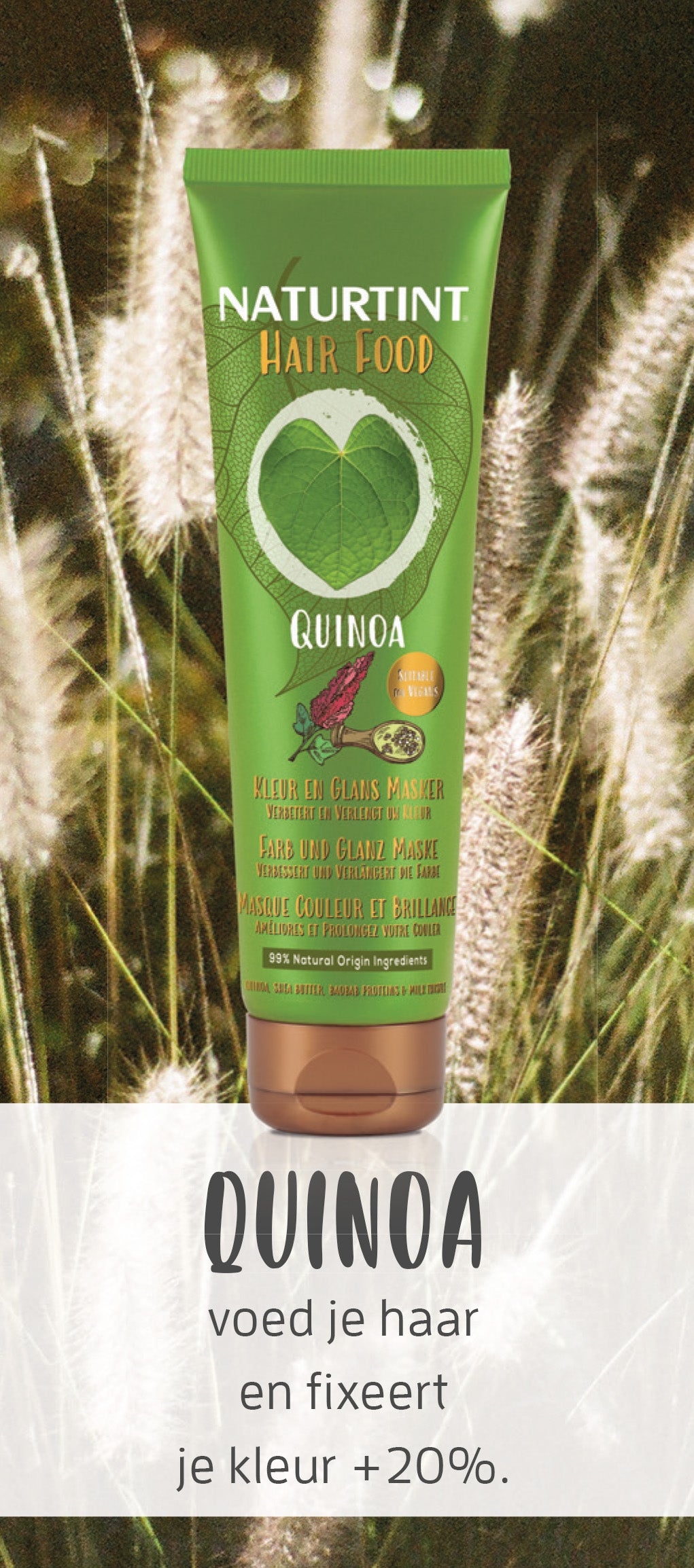 Naturtint Hairfood quinoa hair mask in 150ml jar, showing creamy texture and natural ingredients for nourishing hair care.