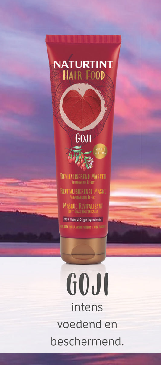 Naturtint Hairfood goji masker in a 150ml jar, nourishing hair care product with goji berries for healthy, shiny hair.