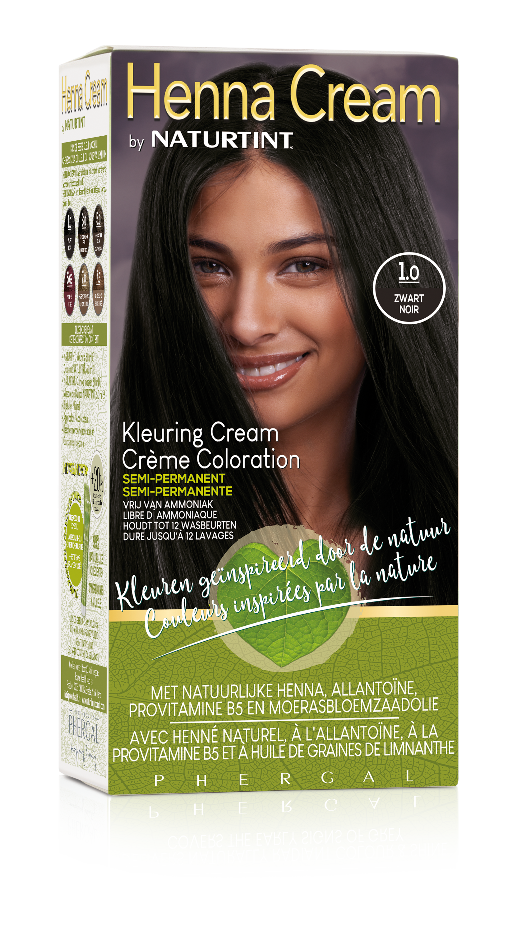 Naturtint Henna cream 1.0 zwart hair dye in 110ml tube, natural hair coloring product by Naturtint